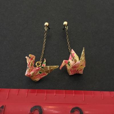 Vintage Japanese traditional origami crane bird, dangle earrings