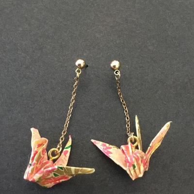 Vintage Japanese traditional origami crane bird, dangle earrings