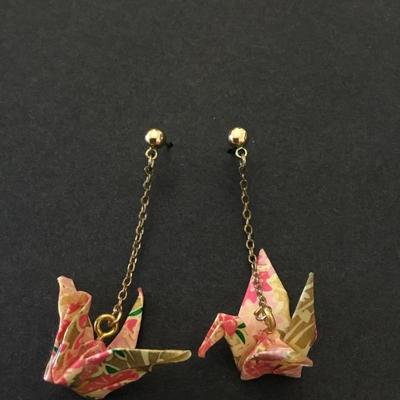 Vintage Japanese traditional origami crane bird, dangle earrings