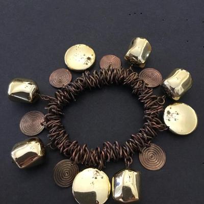 Vintage copper, and gold, toned bell charm bracelet
