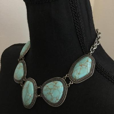 Beautiful premier, design, faux, turquoise, stone statement, necklace