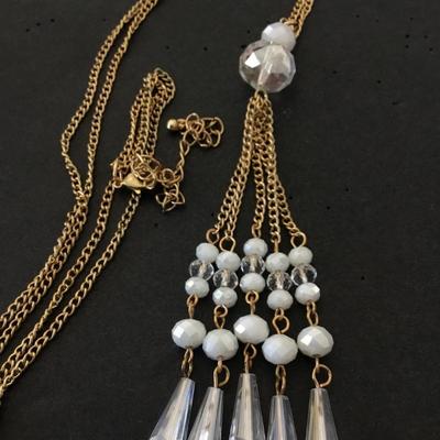 Beautiful, gold tone, crystal tassel necklace