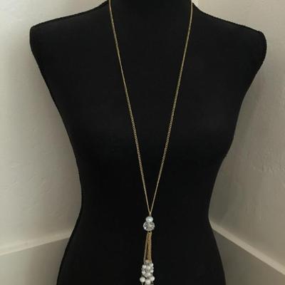 Beautiful, gold tone, crystal tassel necklace