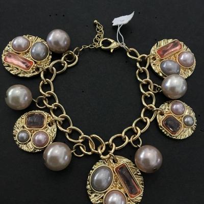 Gold, toned, faux pearl charm bracelet