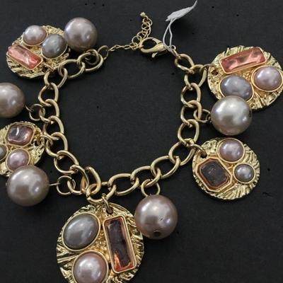 Gold, toned, faux pearl charm bracelet