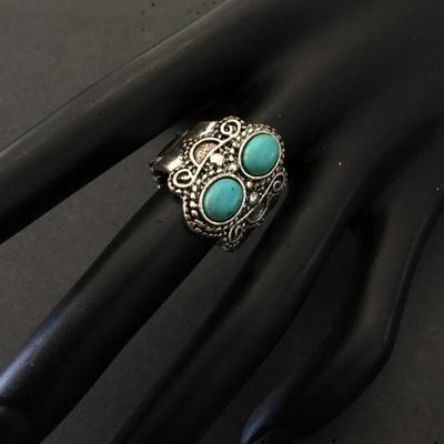 Cute faux, turquoise, Boho statement ring