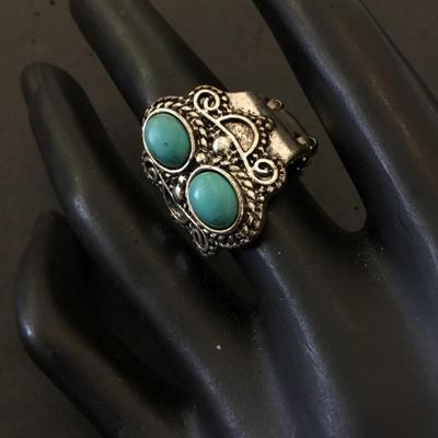 Cute faux, turquoise, Boho statement ring