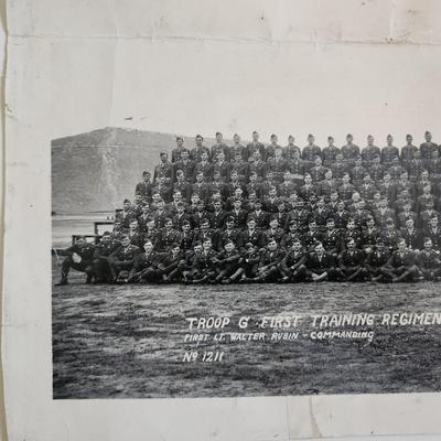Sale Photo Thumbnail #280: This auction lot is for two WW2 Training Regiment Photographs.  This are both identical and show Troop G, First Training Regiment - CRTC - Fort Riley, KS dated May 1944.  One of photos is rolled and the other is flat.  The flat photo has cracking damaged 