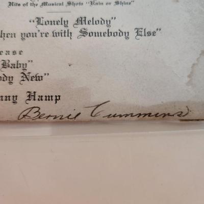 Sale Photo Thumbnail #299: This auction lot is for an Autograph of Bernie Cummins, Famous Drummer and Orchestra Leader.  Bernard Joseph Cummins (March 14, 1900 – September 22, 1986) was an American jazz drummer and bandleader - he had an illustrious career and worked until 1959 i
