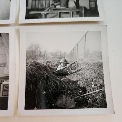 Sale Photo Thumbnail #304: This auction lot is for a series of Playing War Photographs.  Taken in the 1940s these photographs are from a few moments in a real boys life.
