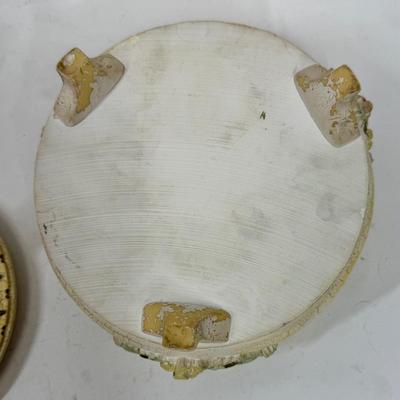 Sale Photo Thumbnail #405: Beautiful crackle-finish antique yellow lidded trinket box. Approx. 6" tall and 7" across.