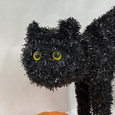 Sale Photo Thumbnail #161: Sign and pumpkin are ceramic, cat is a stiff chenille-like material.  All in good condition.
