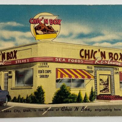 vintage CHIC'N BOX SLC UTAH ROADSIDE RESTAURANT ADVERTISING POSTCARD 1950s
