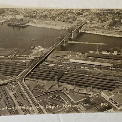 rppc aerial BROADWAY BRIDGE & RAIL DEPOT PORTLAND OREGON 1951