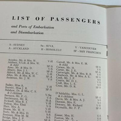SS ORSOVA ORIENT LINE PASSENGER LIST VANCOUVER TO SAN FRANCISCO 1958 