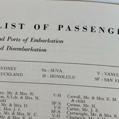 SS ORSOVA ORIENT LINE PASSENGER LIST VANCOUVER TO SAN FRANCISCO 1958 