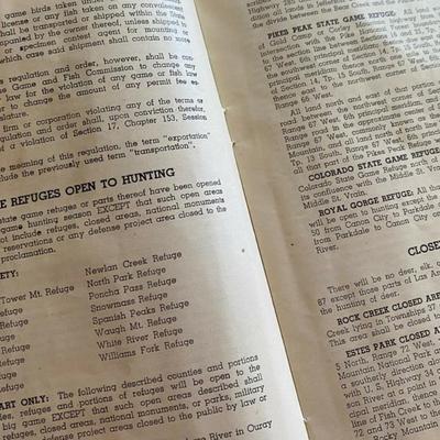 1947 COLORADO HUNTING & FISHING REGULATIONS BOOKLET 