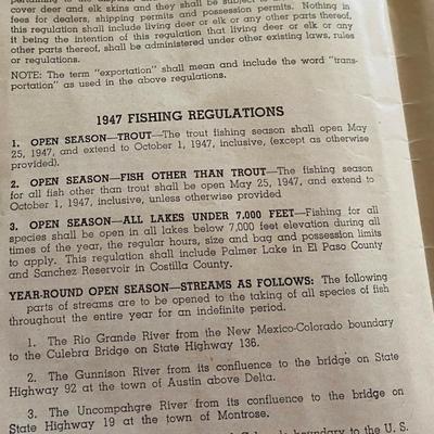 1947 COLORADO HUNTING & FISHING REGULATIONS BOOKLET 
