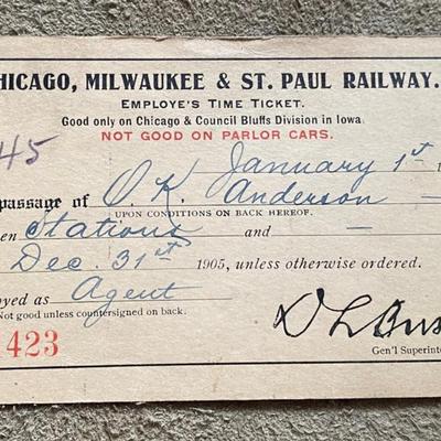 1905 MILWAUKEE ROAD RAILROAD EMPLOYEE PASS MILW 