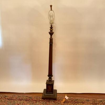 D170 Hand-Painted Burgundy and Gold Leaf and Bird Base Floor Lamp