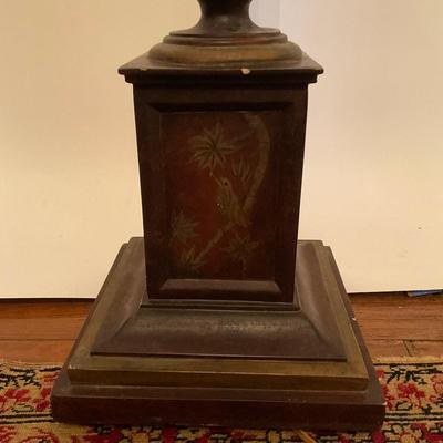 D170 Hand-Painted Burgundy and Gold Leaf and Bird Base Floor Lamp