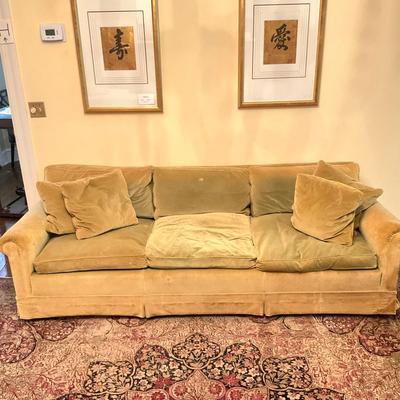 L171 Vintage 1940's Green Velved Couch With Down Cushions And Pillows (As-Is)