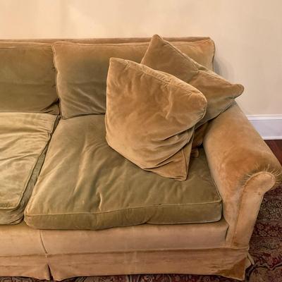 L171 Vintage 1940's Green Velved Couch With Down Cushions And Pillows (As-Is)
