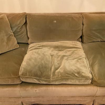 L171 Vintage 1940's Green Velved Couch With Down Cushions And Pillows (As-Is)