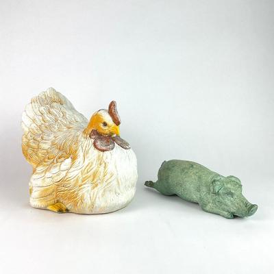 PR 174 Chicken & Pig Statue With Butter Dish Cover