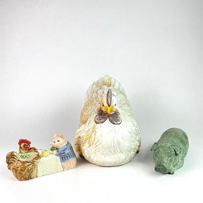 PR 174 Chicken & Pig Statue With Butter Dish Cover