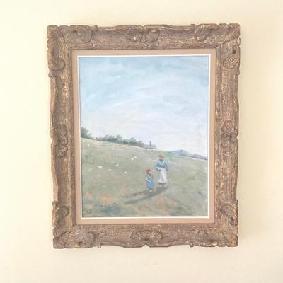 B190 Original Oil Painting " Of Woman And Child Walking Through A Field by Alan Cours