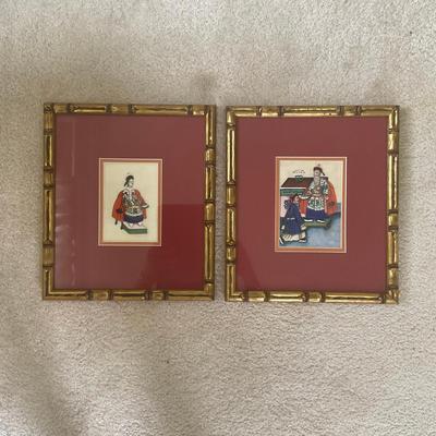 198 Pair of Hand-Painted On Silk Oriental Art