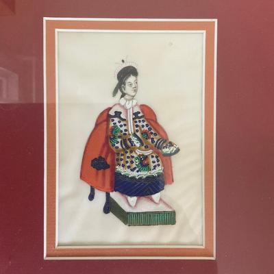 198 Pair of Hand-Painted On Silk Oriental Art