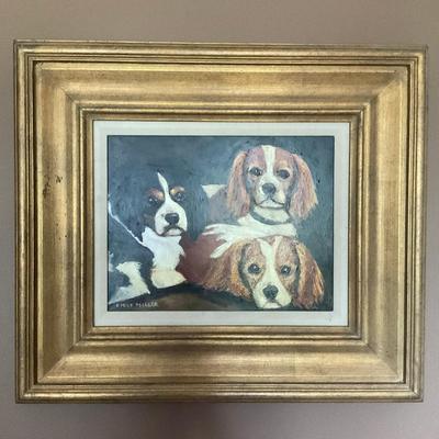C204 Oil Painting By Emily Miller Featuring Three Cavalier King Charles Spaniels