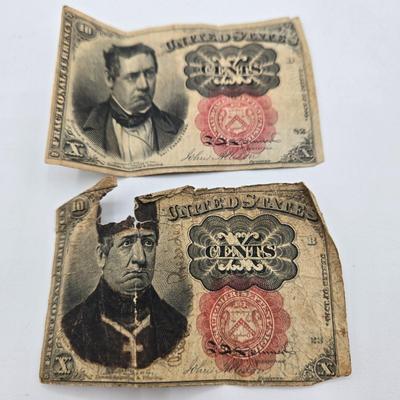 LOT 30: Two 10-Cent Fractional Currency Notes from the Fifth Issue