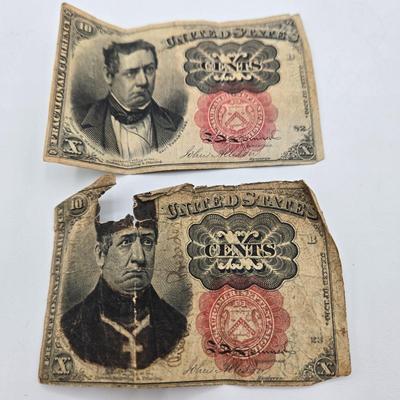 LOT 30: Two 10-Cent Fractional Currency Notes from the Fifth Issue