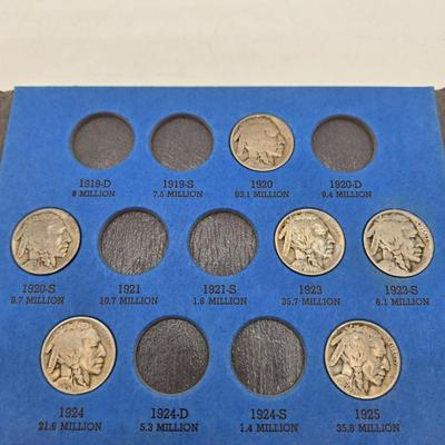 LOT 31: Buffalo Nickel Collection w/ Incomplete Booklet 1913-1938