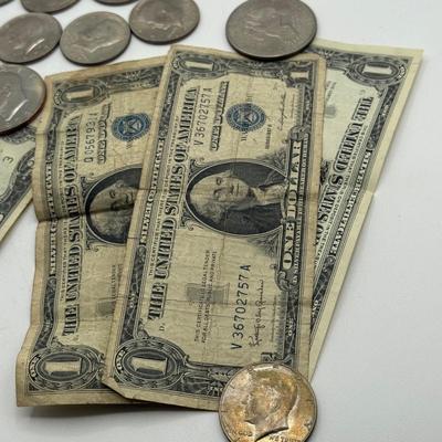 LOT 56: Currency Collection: Susan B. Anthony 1979 Half Dollar, Three 2 Dollar Bills, Silver Certificates and More!