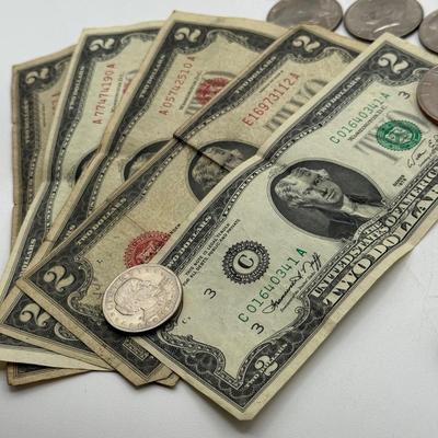 LOT 56: Currency Collection: Susan B. Anthony 1979 Half Dollar, Three 2 Dollar Bills, Silver Certificates and More!