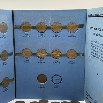 LOT 75: Liberty Head Nickel Collection Booklet (Incomplete) & Assortment of Liberty Head Nickels Not in Booklet