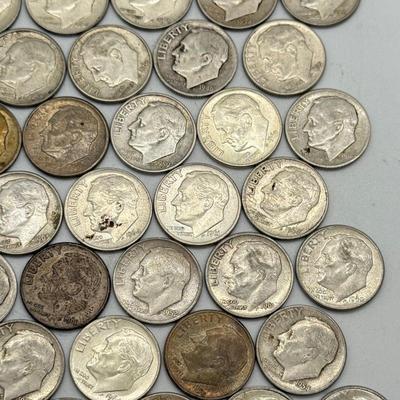 LOT 91: 90% Silver Roosevelt Dimes (50)