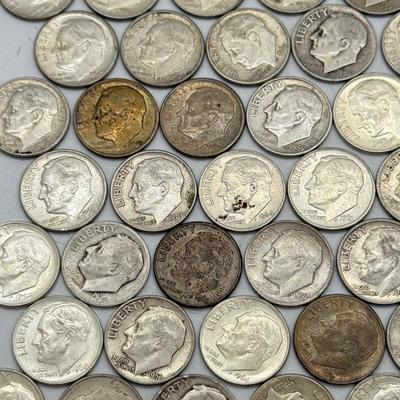 LOT 91: 90% Silver Roosevelt Dimes (50)