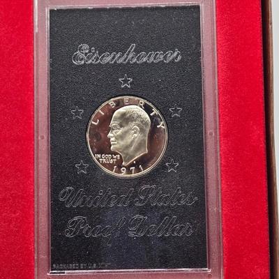 LOT 131: 1971 Eisenhower Proof Dollar, 1968, 1969, 1971, 1972, 1973, & 1974 Proof Set, and 1971 Uncirculated 40% Silver Eisenhower...