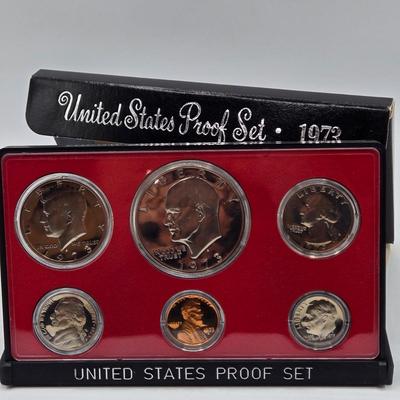 LOT 131: 1971 Eisenhower Proof Dollar, 1968, 1969, 1971, 1972, 1973, & 1974 Proof Set, and 1971 Uncirculated 40% Silver Eisenhower...