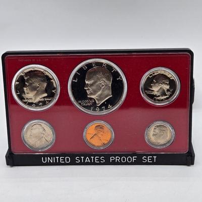 LOT 131: 1971 Eisenhower Proof Dollar, 1968, 1969, 1971, 1972, 1973, & 1974 Proof Set, and 1971 Uncirculated 40% Silver Eisenhower...