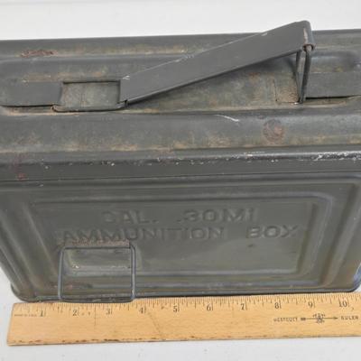 LOT Vintage Metal Box, U.S. Military Ammunition Box, and U.S. Army M1 .30 Caliber Ammunition Box