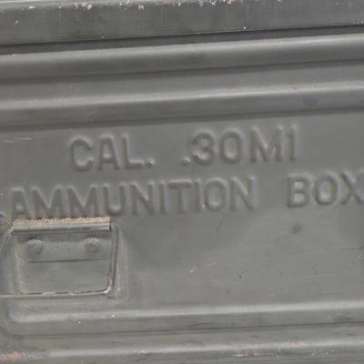 LOT Vintage Metal Box, U.S. Military Ammunition Box, and U.S. Army M1 .30 Caliber Ammunition Box