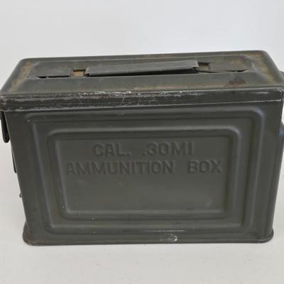 LOT Vintage Metal Box, U.S. Military Ammunition Box, and U.S. Army M1 .30 Caliber Ammunition Box