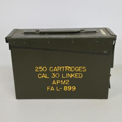 LOT Vintage Metal Box, U.S. Military Ammunition Box, and U.S. Army M1 .30 Caliber Ammunition Box