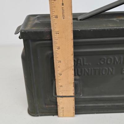 LOT Vintage Metal Box, U.S. Military Ammunition Box, and U.S. Army M1 .30 Caliber Ammunition Box